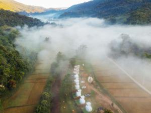 a group of cars parked in a field in the fog at Ikigawa Home in Ban Pha Khap