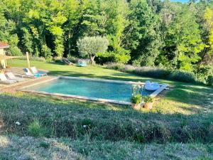 a swimming pool in the middle of a yard at La Clairière de l'Ange Havre de paix en Drôme des Collines in Peyrins