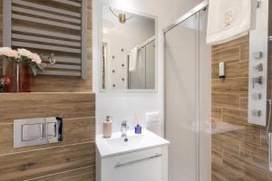 łazienka z umywalką i prysznicem w obiekcie Luxe Living Castle View w Krakowie