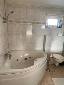 łazienka z białą wanną i toaletą w obiekcie Chalet Roma 238 w mieście Sint Annaland