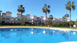 a large swimming pool in front of a building with palm trees at Torremar Natura 532 in Vera