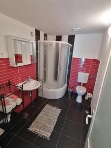 a bathroom with a large shower and a toilet at Apartman Nora in Hvar