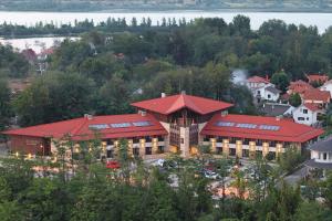 an aerial view of a building with red roofs at Hotel Danubia Park in Veliko Gradište