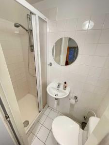 W łazience znajduje się toaleta, umywalka i prysznic. w obiekcie Zlatá vyhlídka w mieście Benecko