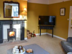 a living room with a fireplace and a television at Number 1 in Alnwick