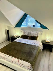 a bedroom with a large bed in a attic at LE CHAMPENOIS, Avenue de Champagne in Épernay
