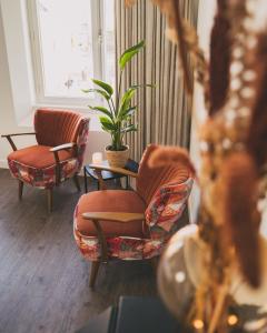 ein Wohnzimmer mit 2 Stühlen und einer Pflanze in der Unterkunft Hotel restaurant SAM in Tholen