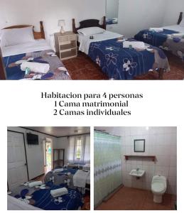 two pictures of a hotel room with two beds at Hostel Orozco - Costa Rica in Río Cuarto