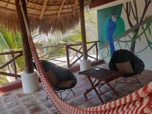 uma rede num resort com um papagaio na parede em Andivi em Arroyo Cruz