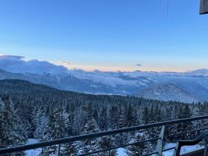 a view of a snow covered forest with mountains at Appartement pieds des pistes, 6p, piscine ouverte pendant l'ouverture de la station, vue imprenable, Chamrousse in Chamrousse