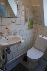 y baño con aseo y lavamanos. en villa apartment with sea view en Copenhague
