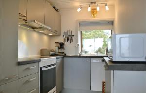 a kitchen with a sink and a microwave at Beach Front Home In Hundested With Wifi in Hundested