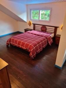 ein Schlafzimmer mit einem Bett mit einer roten Decke darauf in der Unterkunft Résidence JB in Sinnamary