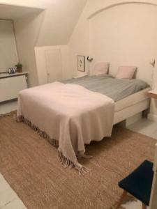 una camera da letto con un letto coperto di Nyhavn Apartment a Copenaghen