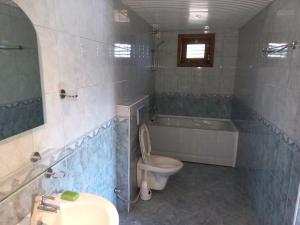 y baño con aseo, bañera y lavamanos. en 4 yatak odalı Harika müstakil villa en Manavgat