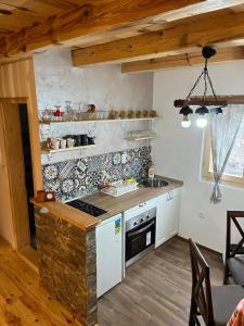 a kitchen with a stove and a counter top at Apartments Milev in Mokra Gora