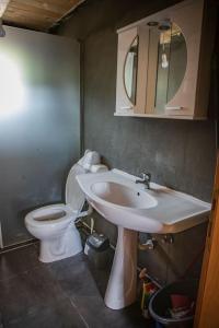 a bathroom with a toilet and a sink at Mariash Woodhouse - Beleg Mountains in Deçan