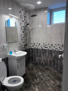 a bathroom with a toilet and a sink at Семеен Хотел Сестримо in Sestrimo