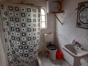 Baño pequeño con aseo y lavamanos en Casa CAMALDALU en Unquillo
