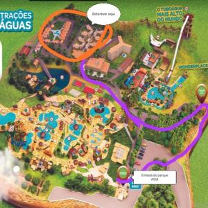 a map of a amusement park with a park at Village Aldeia das águas 1° Andar in Nossa Senhora das Dores