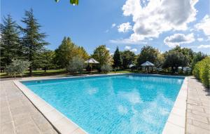 Monte Santa Maria TiberinaにあるStunning Apartment In Monte S,m,tiberina Pg With 2 Bedrooms And Outdoor Swimming Poolの木の植わる庭のスイミングプール