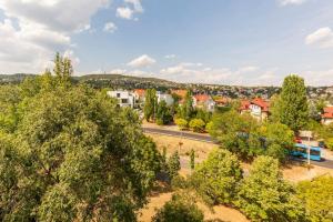 an aerial view of a city with trees and a street at Lovely 1 Bedroom Flat - Gazdagrét in Budapest