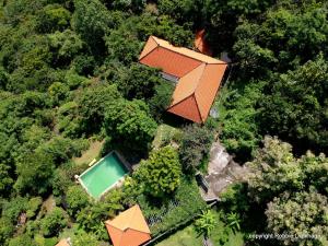 an overhead view of a house in the forest at Villa Sarah Nafi, amazing ocean views in Temukus
