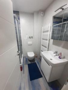 Baño blanco con lavabo y aseo en Studio App Bulevar - free parking, en Sarajevo