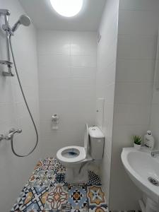 a bathroom with a toilet and a sink at Airport Apartment in Sofia