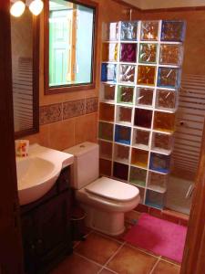 a bathroom with a toilet and a sink and a window at Casa Rural Virgen del Rosario in San Juan de la Rambla
