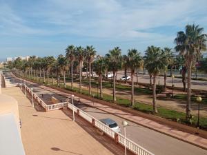 una strada con palme e una strada di COMFORT SUITE La Manga, marina & beach a La Manga del Mar Menor