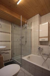 a bathroom with a shower and a tub and a sink at Ferienwohnung Harmonie in Bad Teinach-Zavelstein