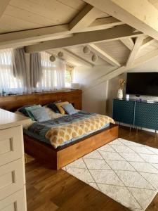 1 dormitorio con 1 cama grande en una habitación en The Peaceful Villa en Herzelia 