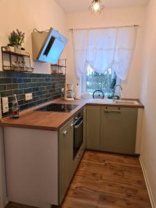 a small kitchen with a sink and a window at Auf der Reuth in Selb +14 photos