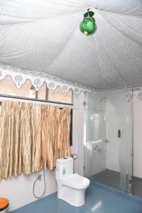 ein Bad mit einem WC und einer Dusche in der Unterkunft Jawai Nature Stay Jawai in Bīsalpur