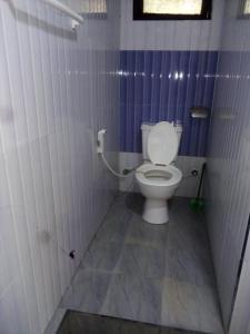 a bathroom with a toilet with purple walls at Rithu Homestay in Sigiriya