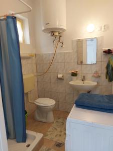 a bathroom with a toilet and a sink at Sövényes Szálláshely in Barcs +7 photos
