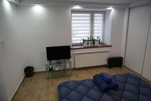 - une chambre avec un lit, une télévision et une fenêtre dans l'établissement DOM NA SKARPIE, à Mszana Górna