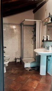 ein Bad mit einer Dusche, einem Waschbecken und einem WC in der Unterkunft Villa Casina dell'Etna in Ragalna