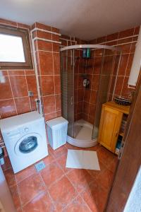 a bathroom with a washing machine and a shower at Spectacular LakeView House in Žabljak