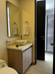 馬尼薩萊斯的住宿－Apartamento de lujo Manizales，一间带水槽和卫生间的浴室