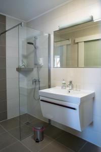 a bathroom with a sink and a shower at Gästehaus Zur Langen Lacke in Apetlon