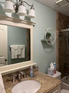 a bathroom with a sink and a mirror at Luxury Lakefront property in Milledgeville