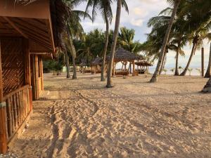plaża z palmami i domami na niej w obiekcie Isla Mystica Beach Resort w mieście San Juan