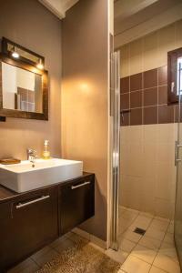 a bathroom with a sink and a shower at Maison dans les Alpes - Gîte les 12 sommets in Ponsonnas