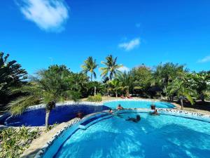 a swimming pool at a resort with palm trees at Pousada Morada dos Ventos in Pipa