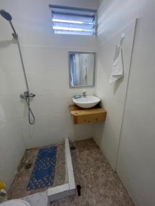 uma casa de banho com um lavatório e um espelho em Wing Camp em Cabarete