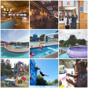 a collage of photos with a pool and people playing at Marton mere in Blackpool