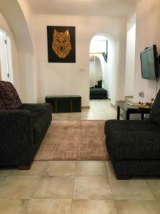 a living room with two couches and a tv at NatureHouse in Campo Maior