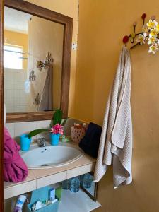 uma casa de banho com um lavatório e um espelho em Chez Ti Casa em Mahébourg